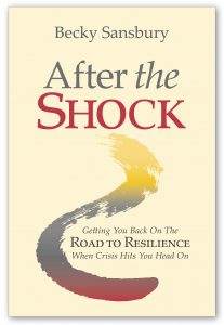 After the Shock front cover. Light yellow background with yellow, gray, red swoosh like a slippery road.