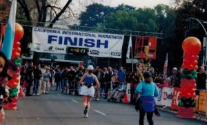 Karin finishing a marathon