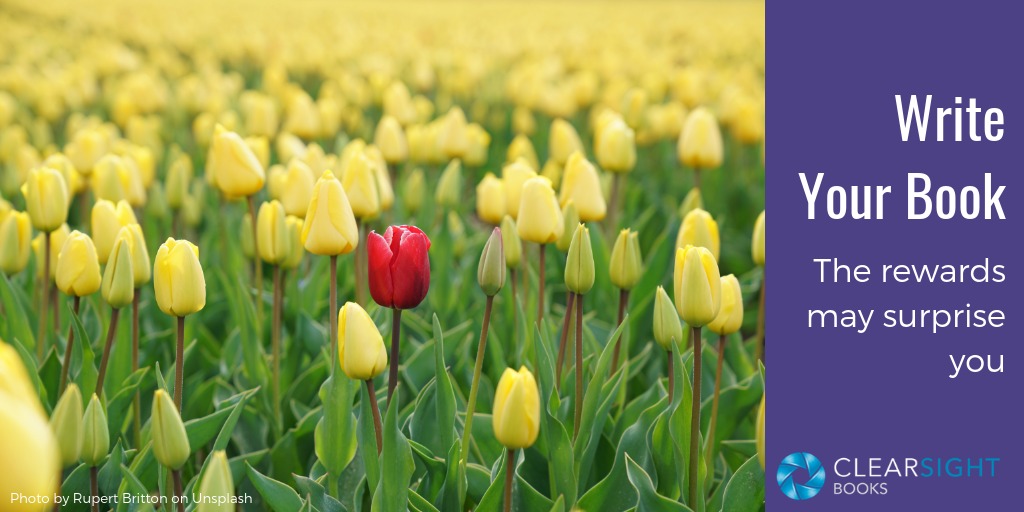 surprising benefits of writing a book - field of yellow tulips with one red tulip in the middle