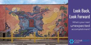 Janus mural by artist Dan Colcer--looking forward to unexpected accomplishments