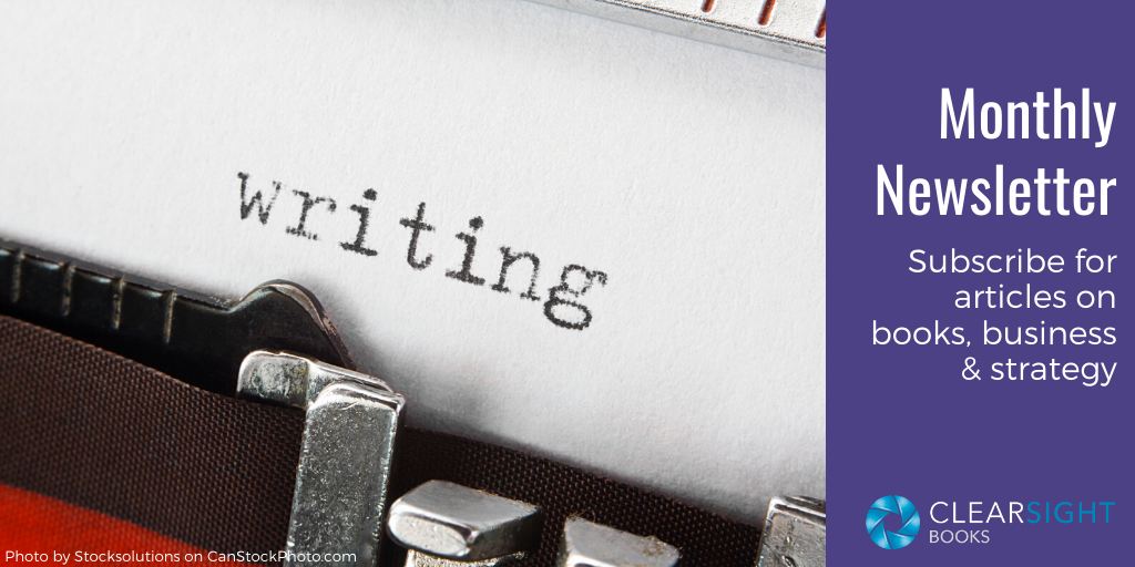 graphic for newsletter; typewriter with the word "writing" on the page