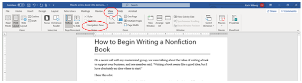 how to see navigation pane in word
