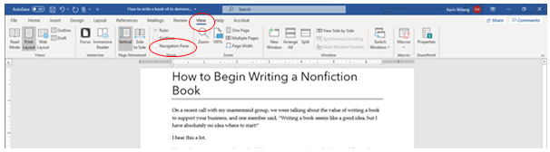 using navigation pane in word