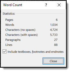 image of Word's Word Count display