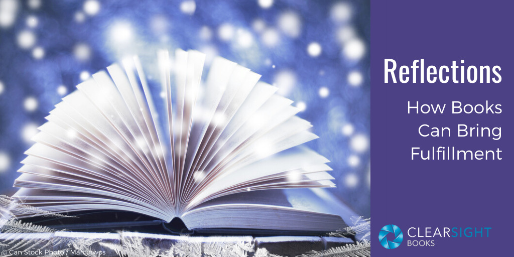 image of open book with sparkly snowy background. text: Reflections: How Creating Books Can Bring Fulfillment.
