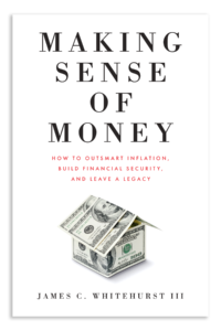 Making Sense of Money book cover, white background with a dollar bill house as the central image