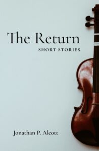 The Return book cover: gray background with a violin standing vertical to one side