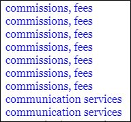 a few entries from the same index in the ebook, showing "communication services" twice, each on its own line