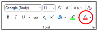 red circle indicating the text color button in Word