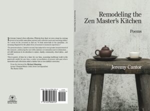 A book cover in very neutral greyish tone with a wooden stool and brown teapot on the cover.